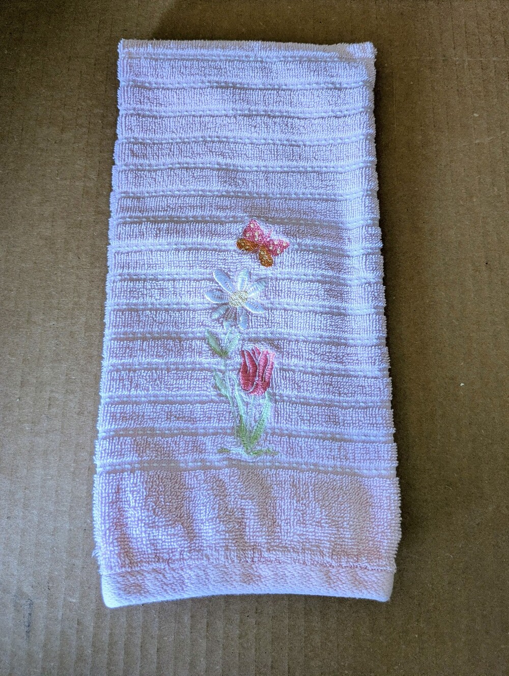 Towel Embroidered Pink Floral Hand Towel  with Butterly 100% Cotton